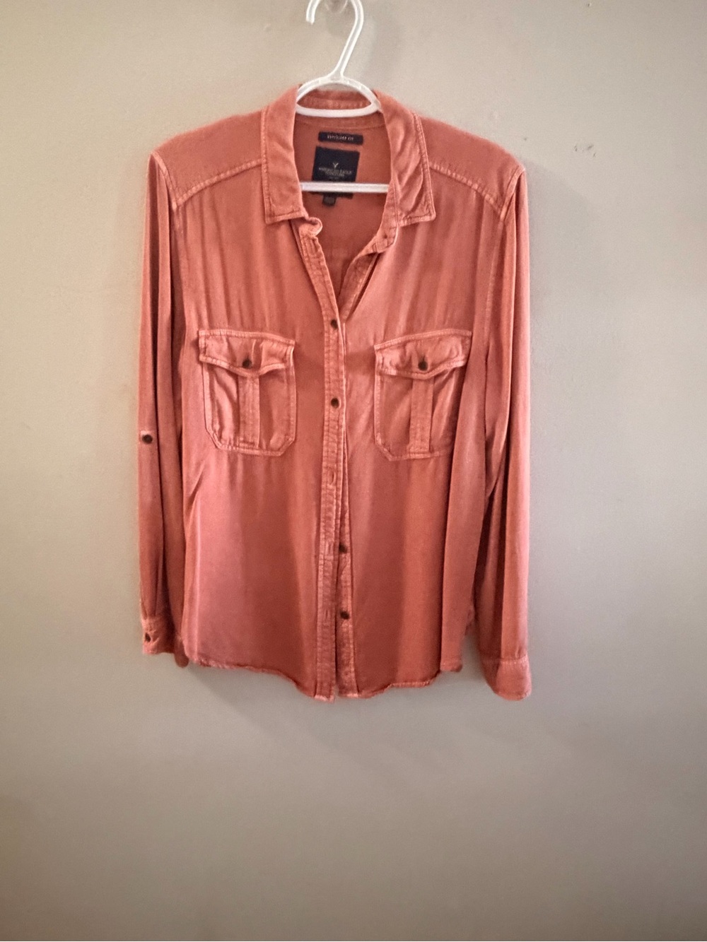 American Eagle Outfitters Washed Coral Pink Button-Down Shirt